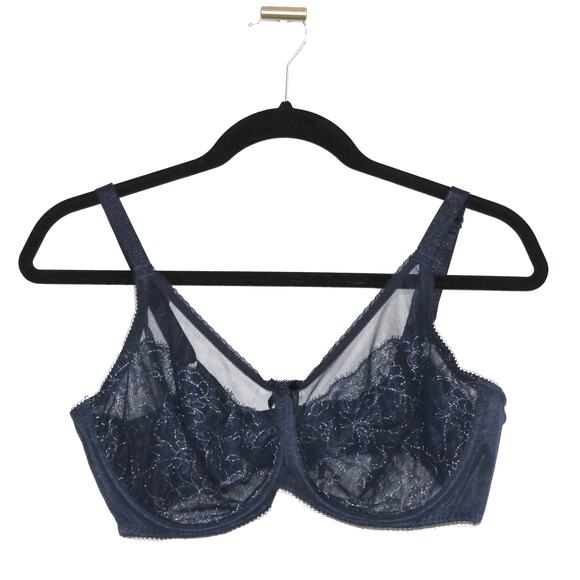 Wacoal Navy Blue Lace Glitter Unlined Bra 40D - Picture 1 of 4
